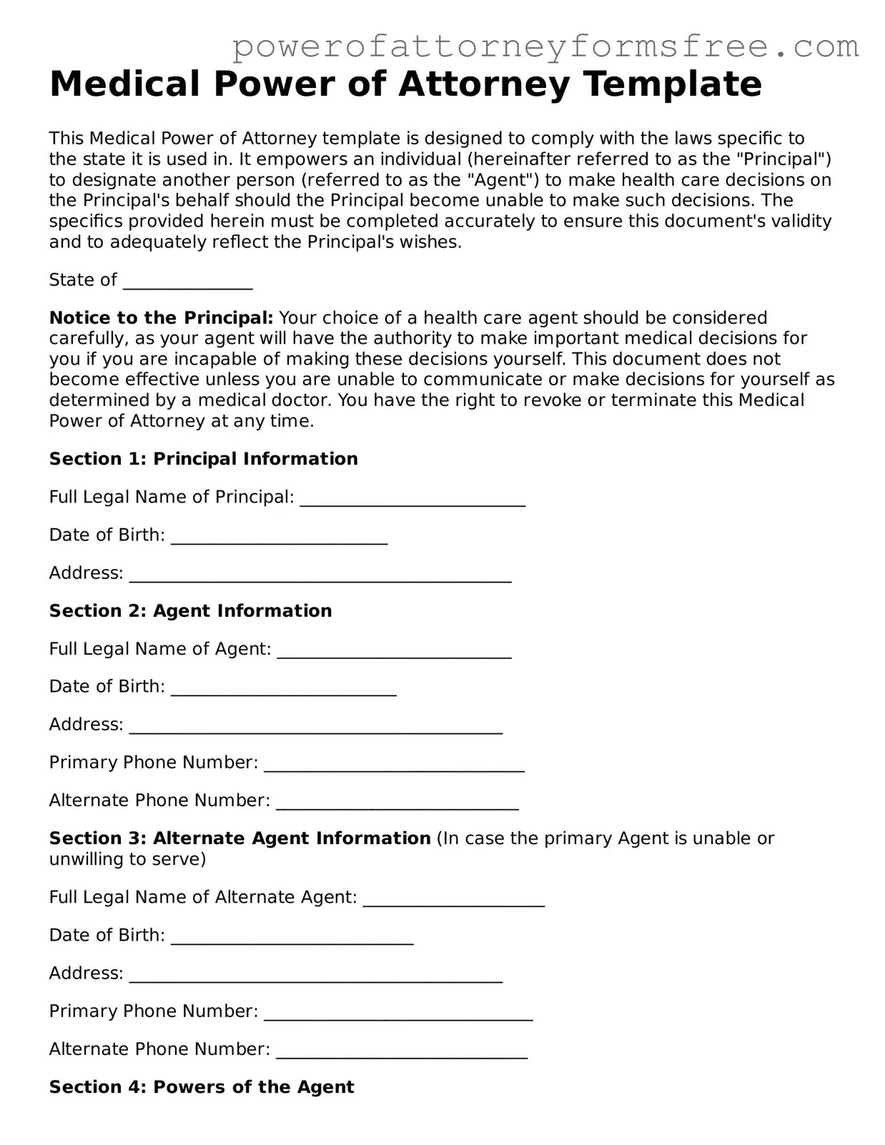 Fillable Medical Power of Attorney Document