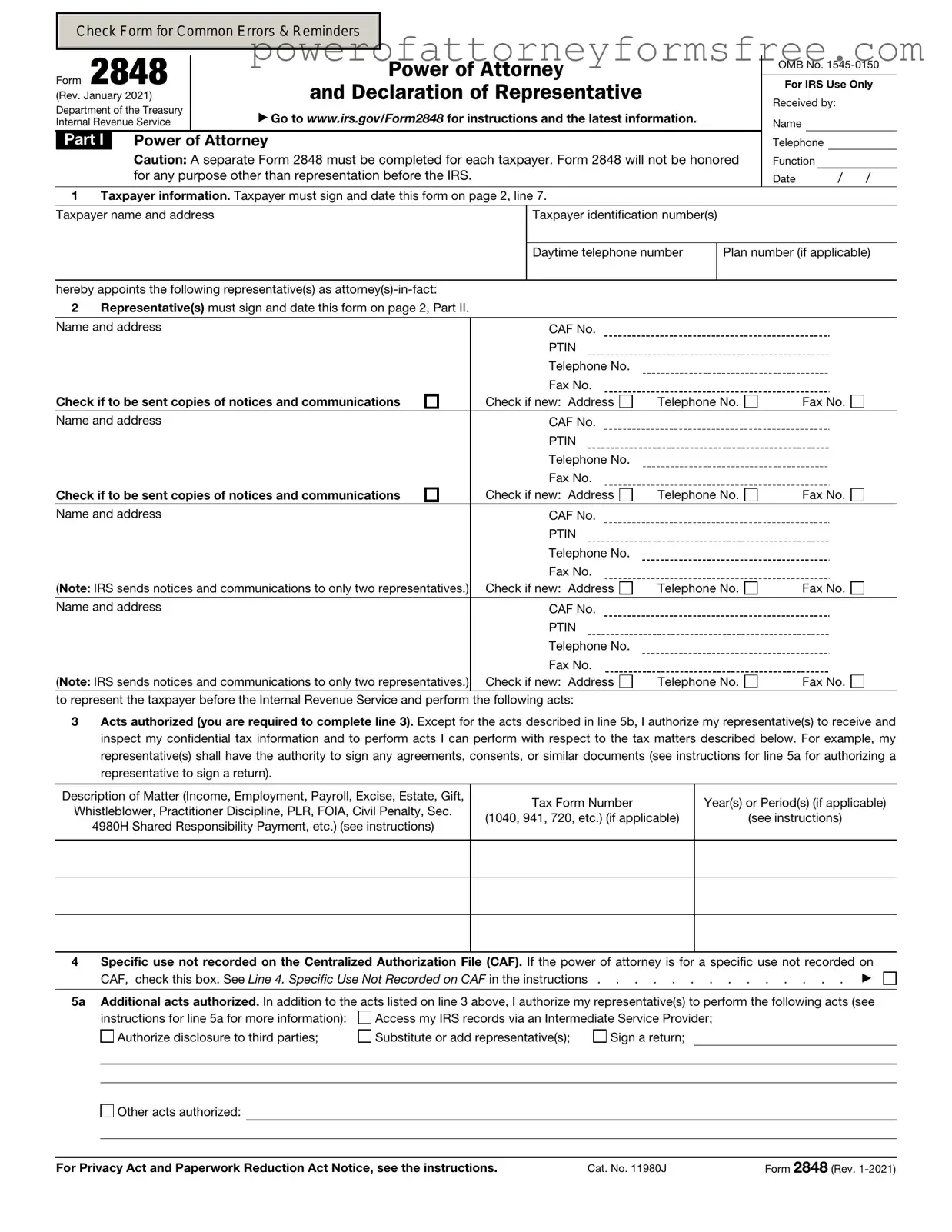 IRS Power of Attorney ( 2848) Template