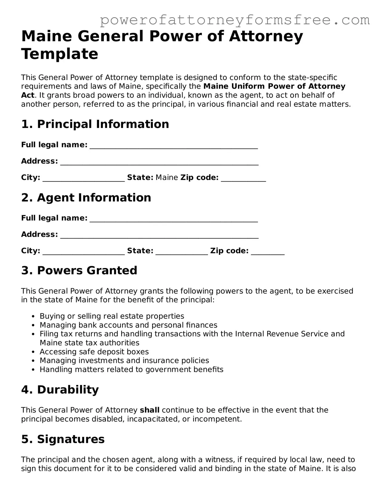Fillable General Power of Attorney Document for Maine State