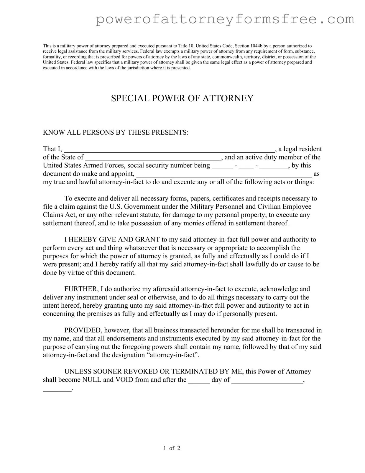 Military Power Of Attorney Template