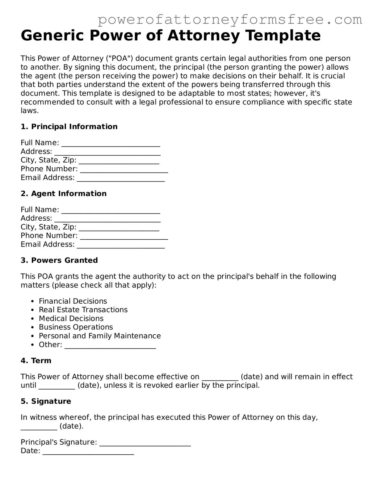 Fillable Power of Attorney Document