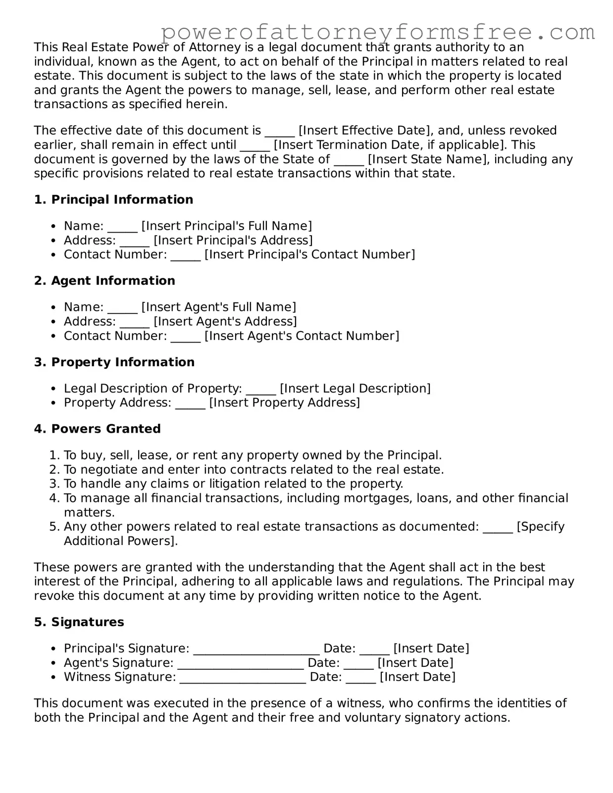 Fillable Real Estate Power of Attorney Document