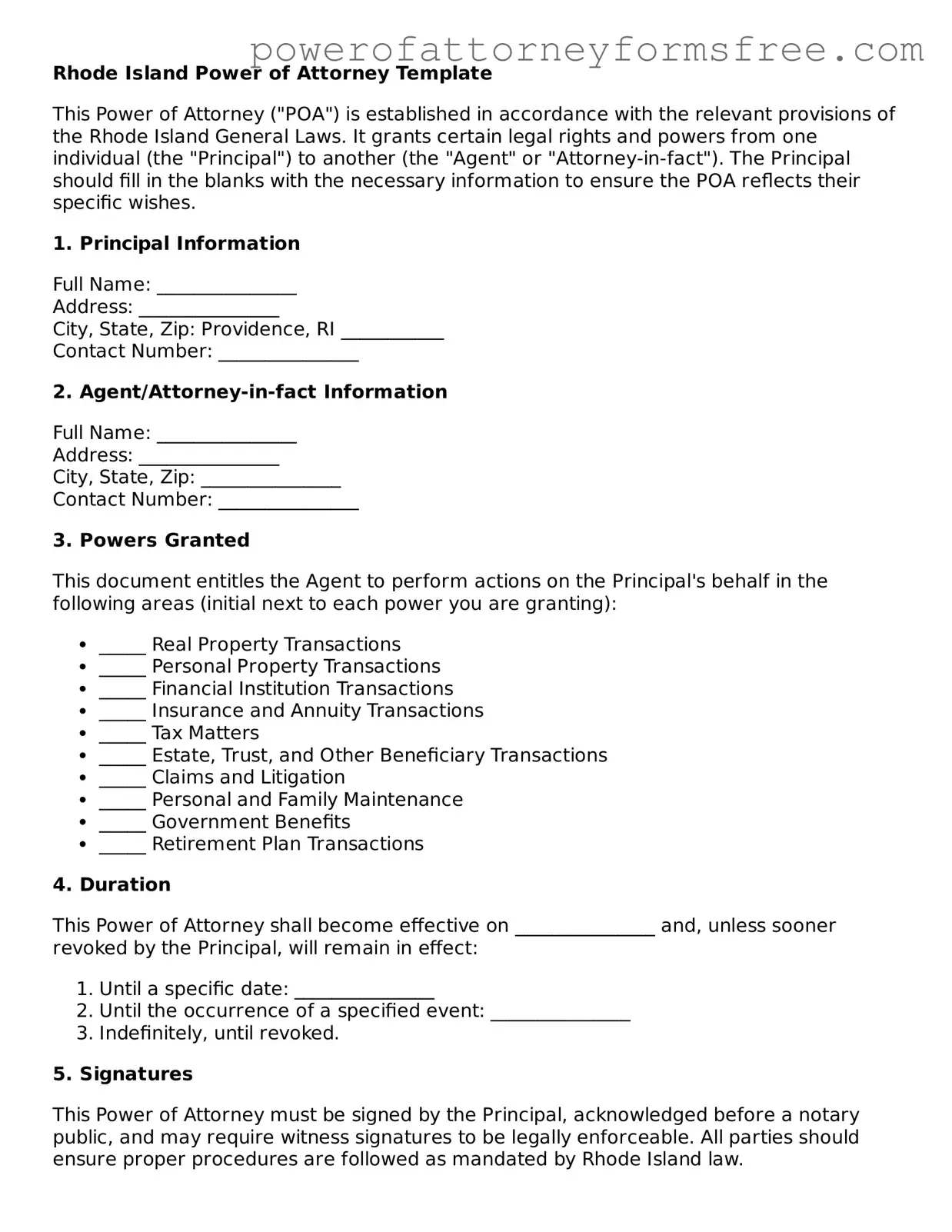 Fillable Power of Attorney Document for Rhode Island State