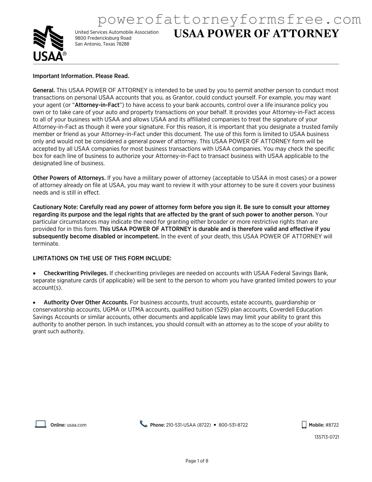 Usaa Power Of Attorney Template